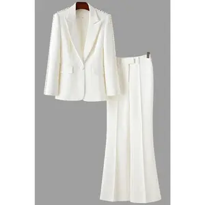 Perla Pearl Embellished Blazer & Pants Set