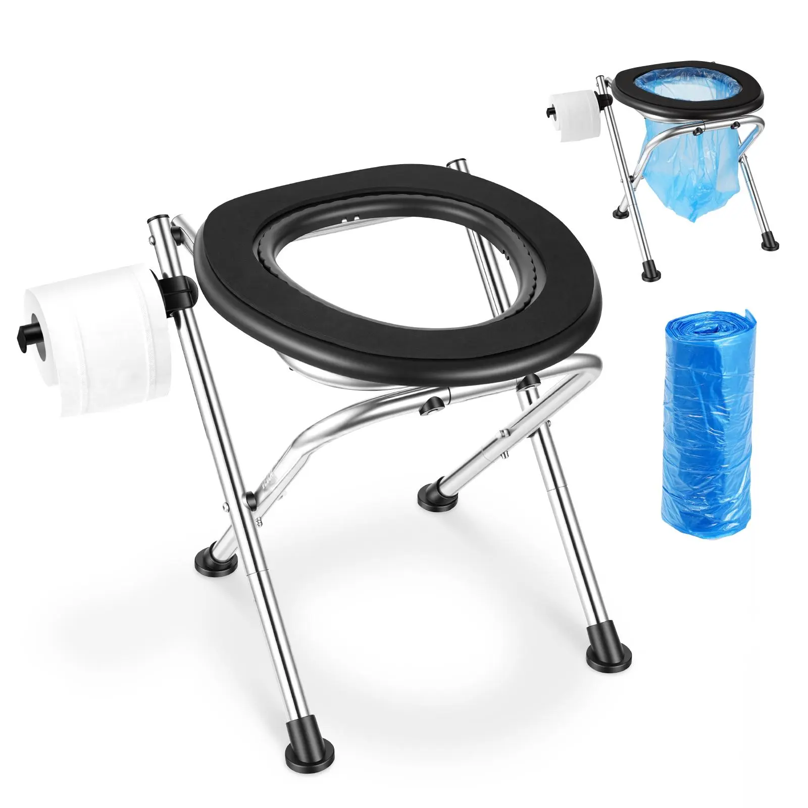【SummerFinds】VEVOR Portable Toilet for Camping, 350 lbs Weight Capacity, Stainless Steel Foldable Camp Travel Toilet with Soft Seat for Adults, Suitable for Truckers, RV Travel, Camping, Road Trips, Outdoor Use