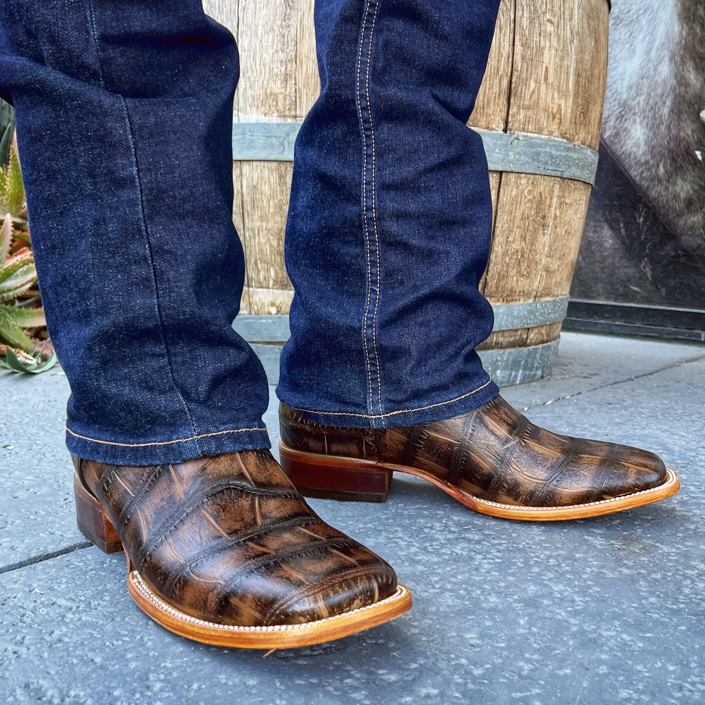 Men's Western Boots: Alligator Print Square Toe Cowboy & Rodeo Boots