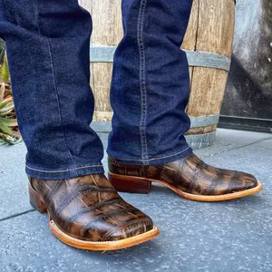 Men's Western Boots: Alligator Print Square Toe Cowboy & Rodeo Boots