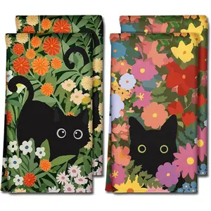 4 Pcs Microfiber Towels - Cute Cat Flower Dish Towels for 18 x 26 Inch Home Decorative Set Hand Towels Dishcloths Soft & Absorbent