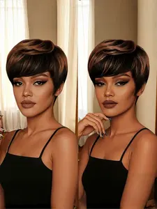 Human Hair Pixie Cut Wig, Short Straight 6 Inch, for Women, Daily & Holiday Wear, Easy Maintenance, No Ca Prop 65 Re