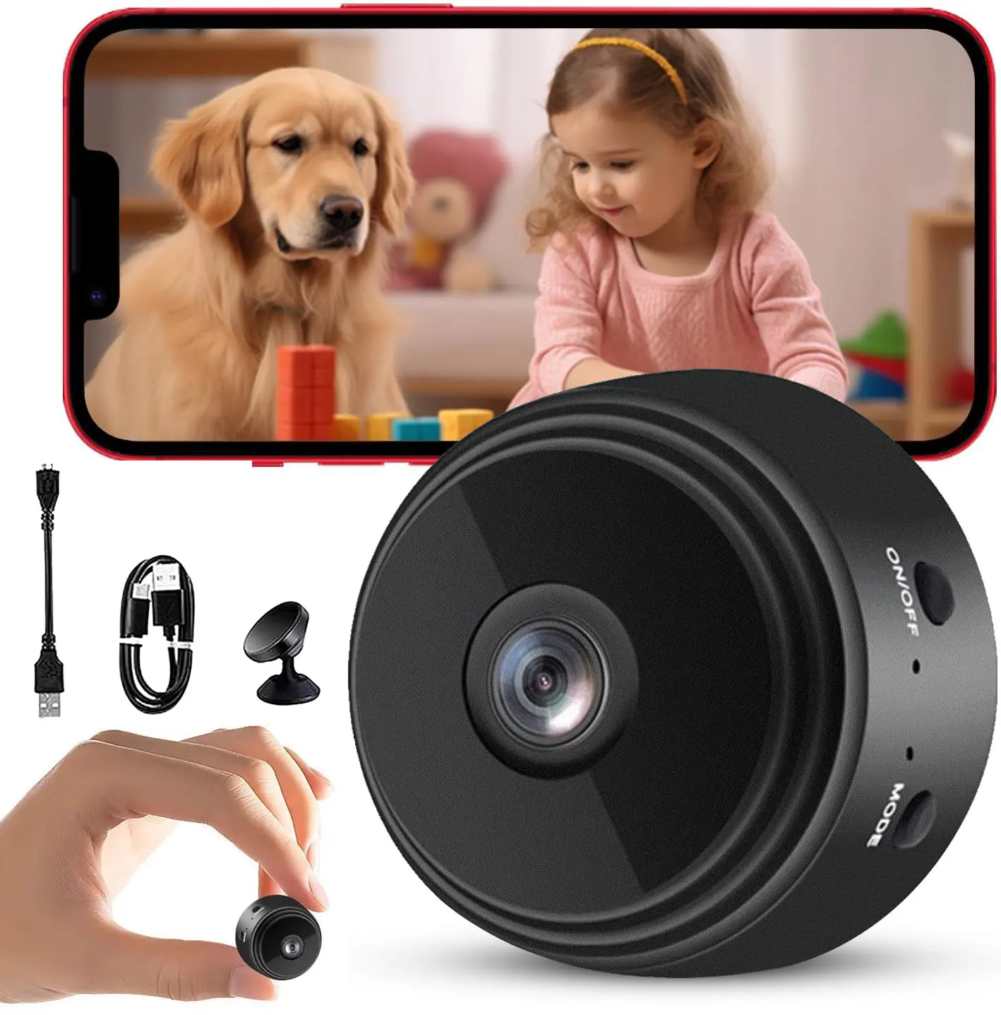 Mini A9 Concealed WiFi Wireless Ultra Mini Hidden Camera for Home Safety, In-Vehicle Monitoring, Rooms & Warehouses with Motion Detection, Night Vision, 24/7 Recording, Hidden Cameras, Compact