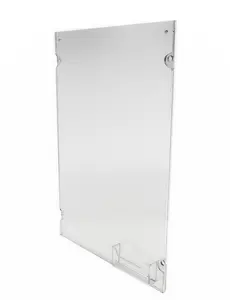 FixtureDisplays® 11 x 17 Acrylic Sign Holder for Wall, Business Card Pocket, Silver Standoffs - Clear 19741