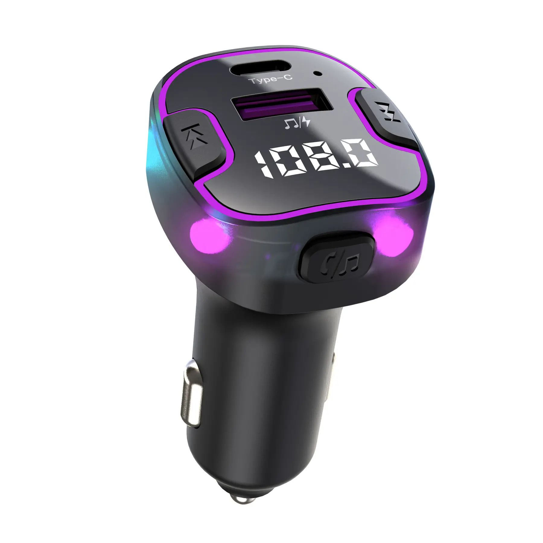 Bluetooth 5.3 Car Adapter, PD &QC3.0 Fast Charging FM Radio Transmitter for Car, Radio Bluetooth Receiver, Hands-Free Calling, U Disk & Colorful Light