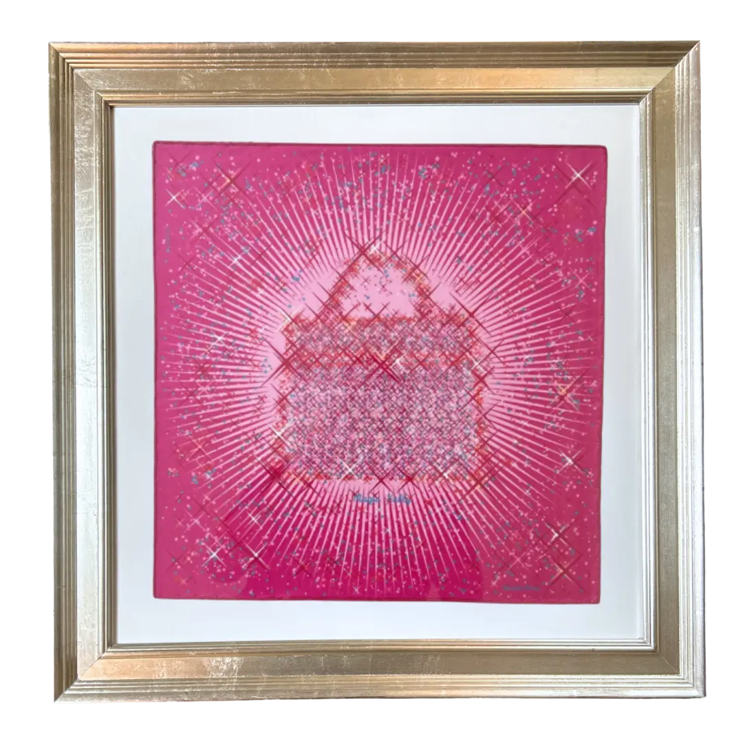 Magic Kelly Pink Framed Vintage Silk Scarf 24"