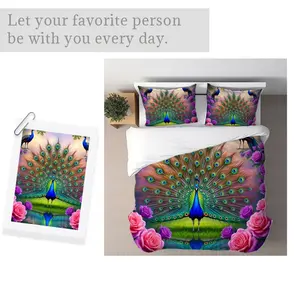 Vibrant Peacock & Rose Bedding Set, Mixed Color Pattern, Multiple Specifications Available, Soft Microfiber Duvet Cover Set, for Adult Bedroom Decoration, Elegant Natural Scene Design, Machine Washable & Durable