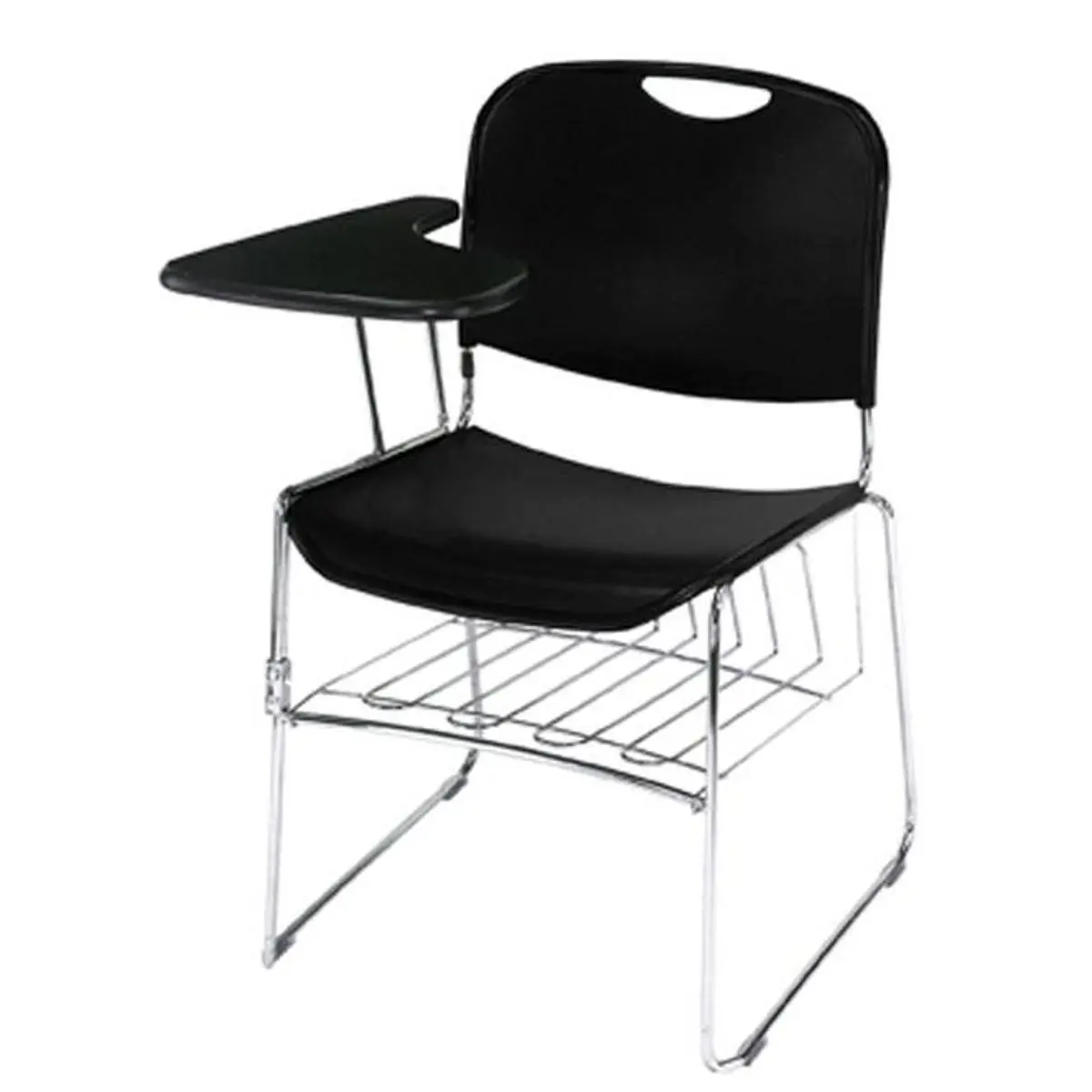 National Public Seating Left Tablet Arm for 8500 Series Stack Chair, Black Surface, Chrome Frame