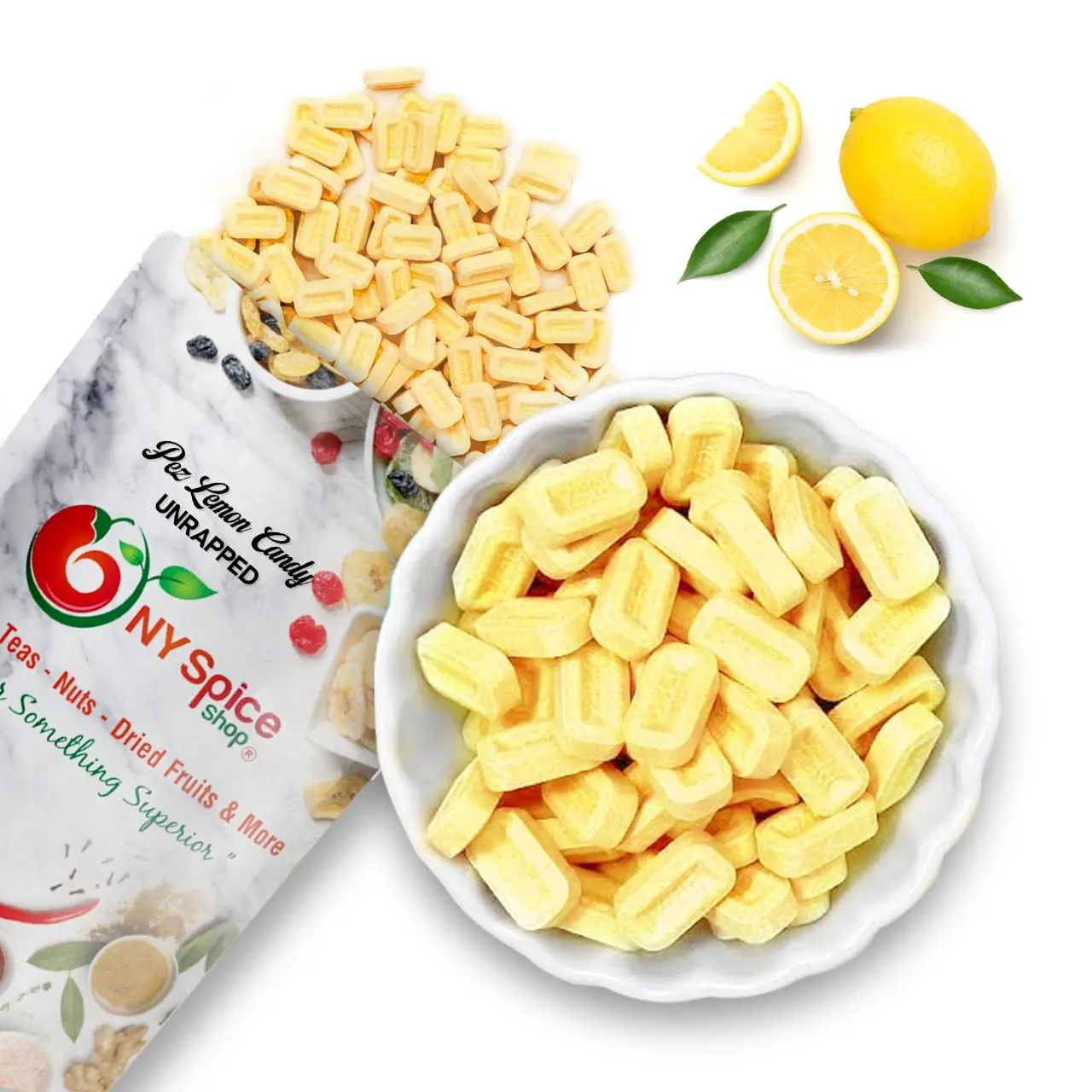 NY Spice Shop PEZ Lemon Candy Unwrapped | Lemon Flavor Sour Mini Candies | Bulk Candy for Snacking & PEZ Dispenser Sweet Bonbon