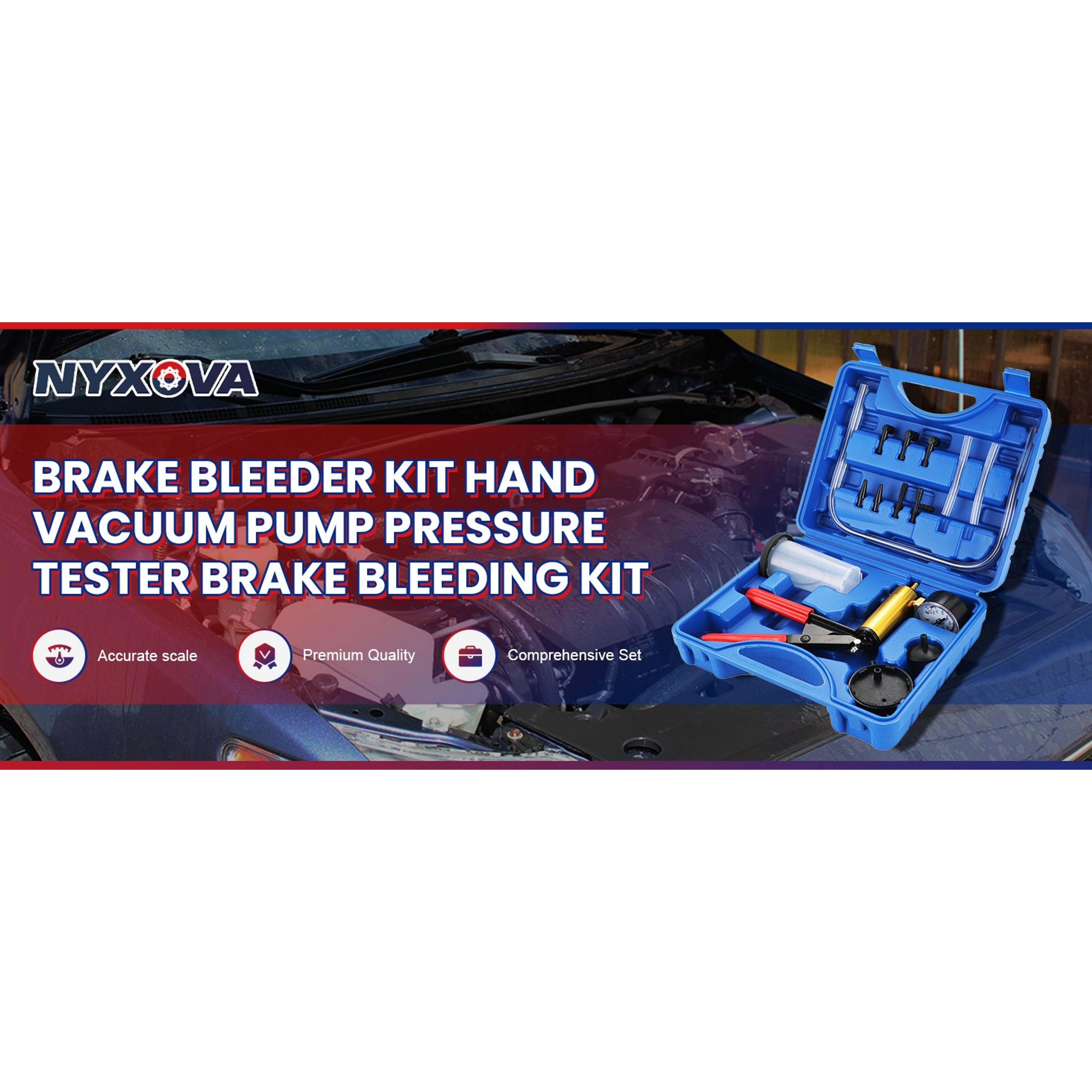 2 in 1 Handheld Vacuum Pump Brake Bleeder Kit for Motorcycle, 16 pcs Brake Fluid Bleeder Oil Change Hand Held Vacuum Pistol Pump Tester Kit for Bike Car Truck (Blue)