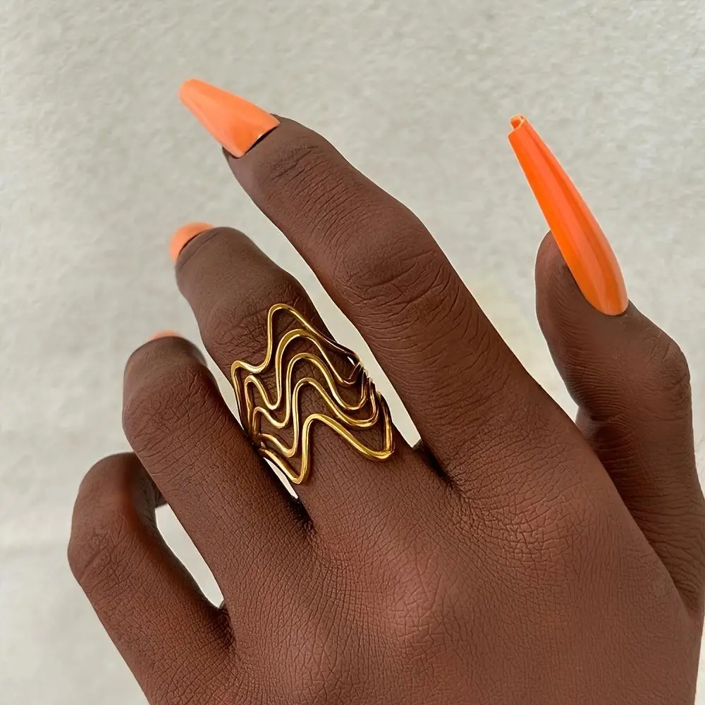 [Stainless Steel Ring] Multi-Layer Stainless Steel Ring with Adjustable Opening, Women's Gift - Simple Elegant Luxury Jewelry for Everyday/Vacation/Holiday Wear