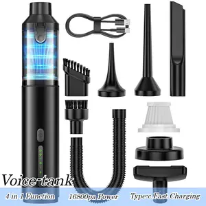 Voice-tank 4-in-1 16800pa Car Vacuum Portable Cordless Handheld Vacuum Cleaner, Mini Cordless Vacuum with 2 Suction Modes and 16800pa Suction Power Blowing & Inflating 2 Modes Handheld Vacuum for Car, Desk, Keyboards, Pet
