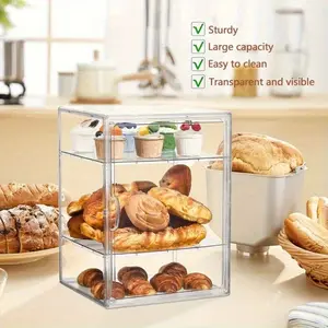 Dust-Proof Clear Bread Display Box, 4-Tier Acrylic Food Storage Cabinet, Countertop Pastry Holder for Home Baking, Bakery, Cafe, Party, Keep Cupcakes, Croissants, Cookies Fresh & Visible