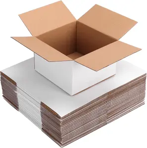25 Packs 8x8x6 Inches Small Shipping Boxes, White Corrugated Cardboard Box for Shipping, Packing, Business and DIY