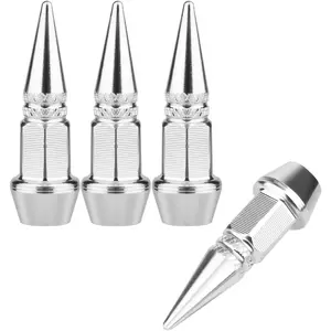 Spiked Aluminum Valve Stem Caps, Heavy Duty Tire Caps, Dust-Proof & Air-Proof Valve Stem Covers For Cars, SUVs, Trucks, Motorcycles, Bicycles (Sharp Towel Shape, Silver)