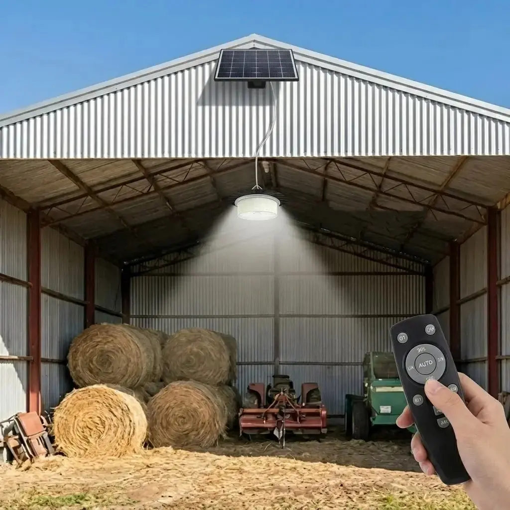 Solar Barn Light Outdoor Solar Led Lights with Remote, 244 LED Motion Sensor Security Light for Shed Pole Barn Farm, 6W Fast Charging Panel, 3 Modes Dusk to Dawn, 12H Illumination, Agriculture Livestock Building, Solar Lighting