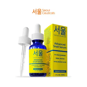 SeoulCeuticals Advanced Snail Serum 5% Niacinamide 97.5% Snail Mucin 97.5% Hyaluronic Acid Korean Skin Care Anti Aging Face Serum for Dull Skin 1oz - Moisture