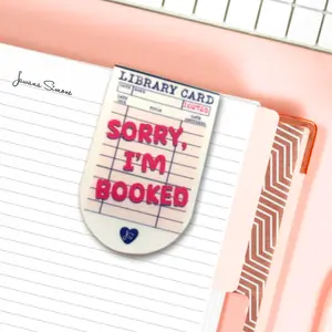 Sorry I'm Booked Magnetic Bookmark - Beautifully Illustrated Two-Sided Design for Books Notebooks Planners Journals 2" Tall Folded Size Cardstock Paper Laminated One Side