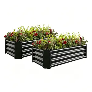 2PCS Black 4×2×1ft Metal Raised Garden Beds, Rectangular Raised Planters for Flowers, Vegetables, Herbs – Home Improvement Garden Supplies