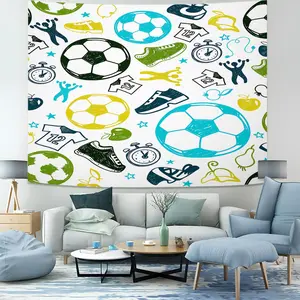 Soccer Sketch Tapestry, Colorful Patterns Ball Games Tapestry Wall Hanging for Living Room Bedroom Dorm Classroom Decor