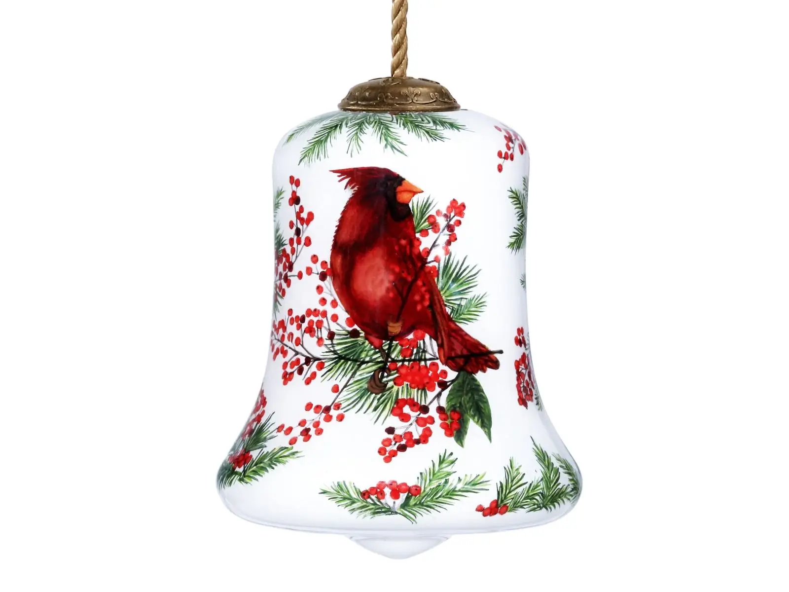 212 MAIN Bell-Shaped Hand-Painted Mouth-Blown Glass Christmas Ornament - Cardinal Perched on Winter Berries, Multi-Color, Antique-Contemporary Hanging Ornament, Festive Home Supply Gift Hanger, Christmas Ornaments, Hanging Ornaments