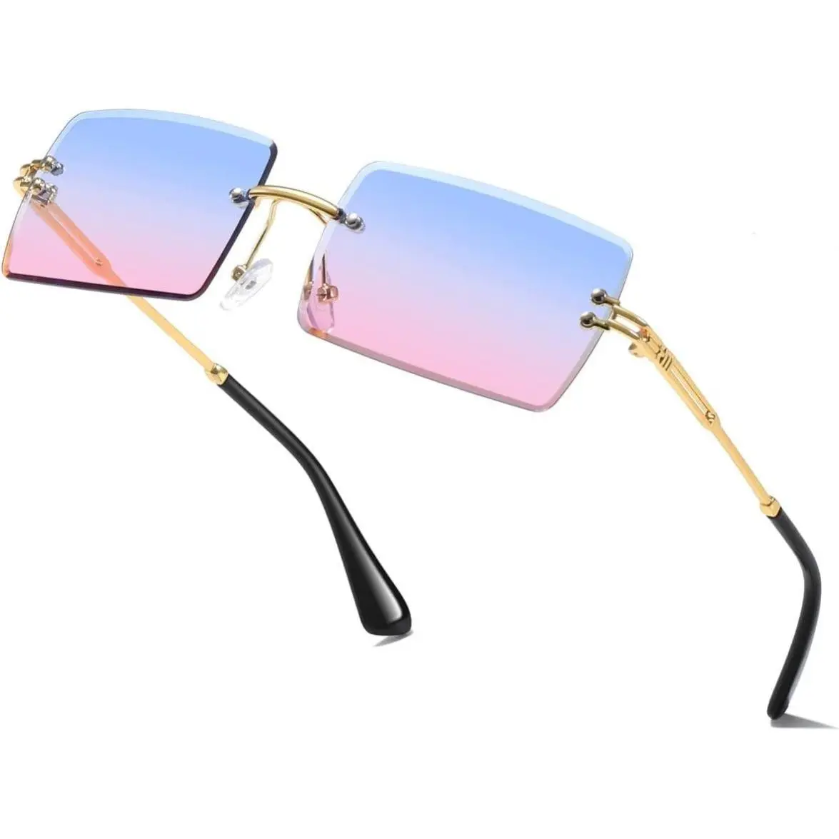 Fashion Rimless Rectangle Sunglasses for Women and Men - UV400 Protection, Adjustable Nose Pads, Durable Plastic, Lightweight Design