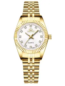 CHENXI Golden Watch for Women Clock Female Women's Dress Rhinestone Quartz Waterproof Elegant Gold Watch with Crystal Accents
