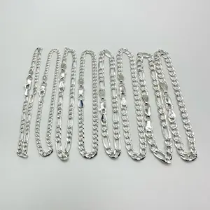 Italian 925 Sterling Silver Bracelet | Women’s Figaro & Cuban Chain 7” | Solid Silver