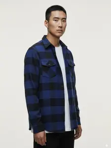 Blue Black Plaid Flannel Shirt – Casual Unisex Streetwear Jacket Lightweight Button Down