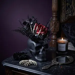 Halloween Skull Planter, Plastic Skull Head Decorative Pot, Gothic Horror Theme Home Decoration, Dark Halloween Ornament
