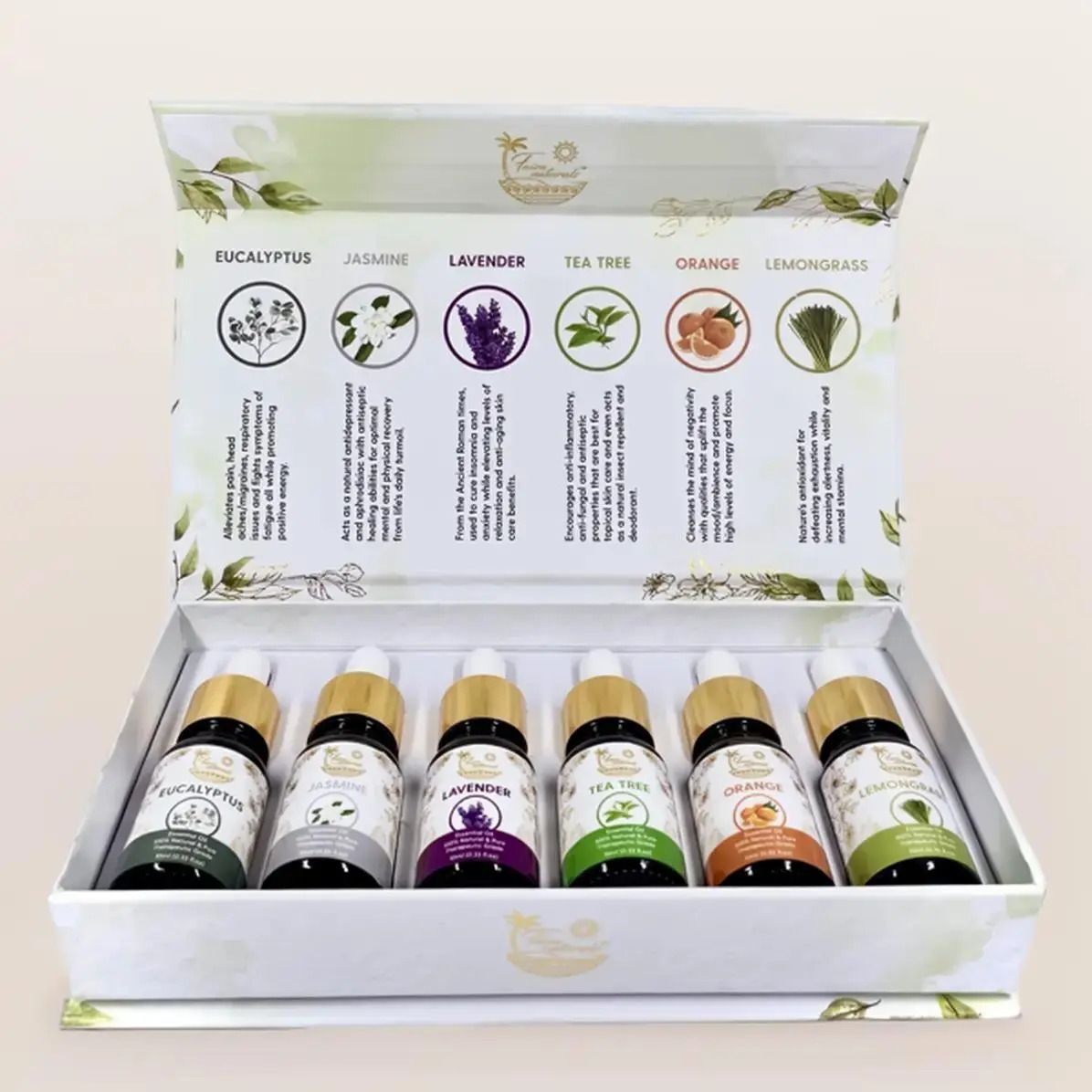 Faiza Naturals 6-Pack Organic Essentials Oils Set, 10 mL,Top 6 Scents for Aromatherapy, Massage, Candle Making, Soap Scents, Office, Skin and Haircare, Scent Air Freshener, Incense, Diffuser, Humidifier Home, Tea Tree, Lavender, Eucalyptus, lemongrass