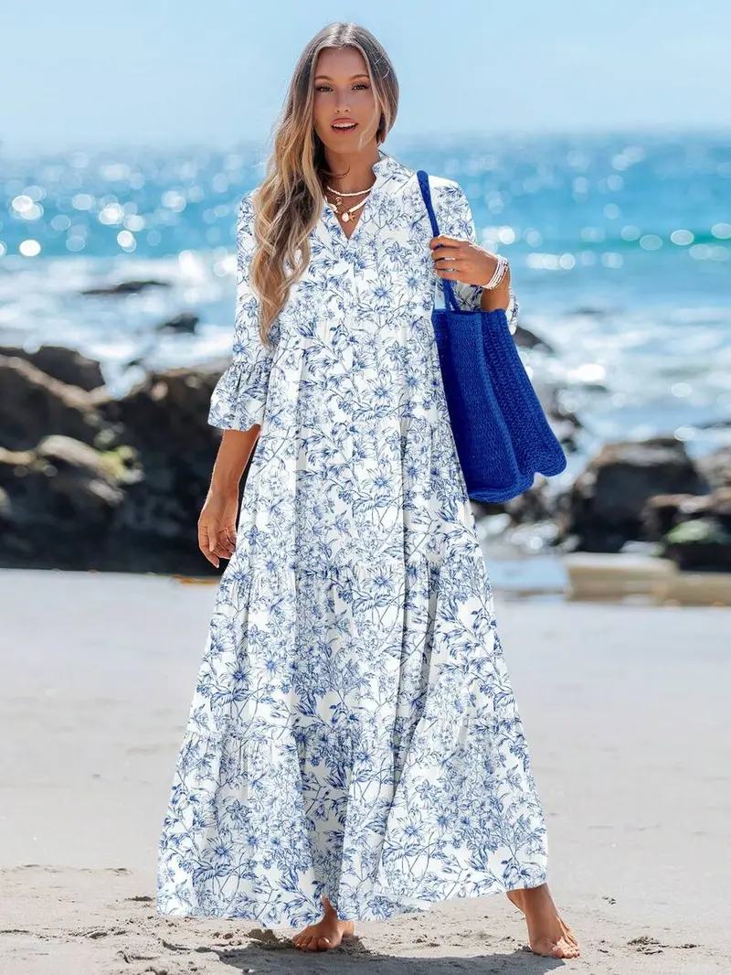 Blue and white dress holiday - TikTok Shop