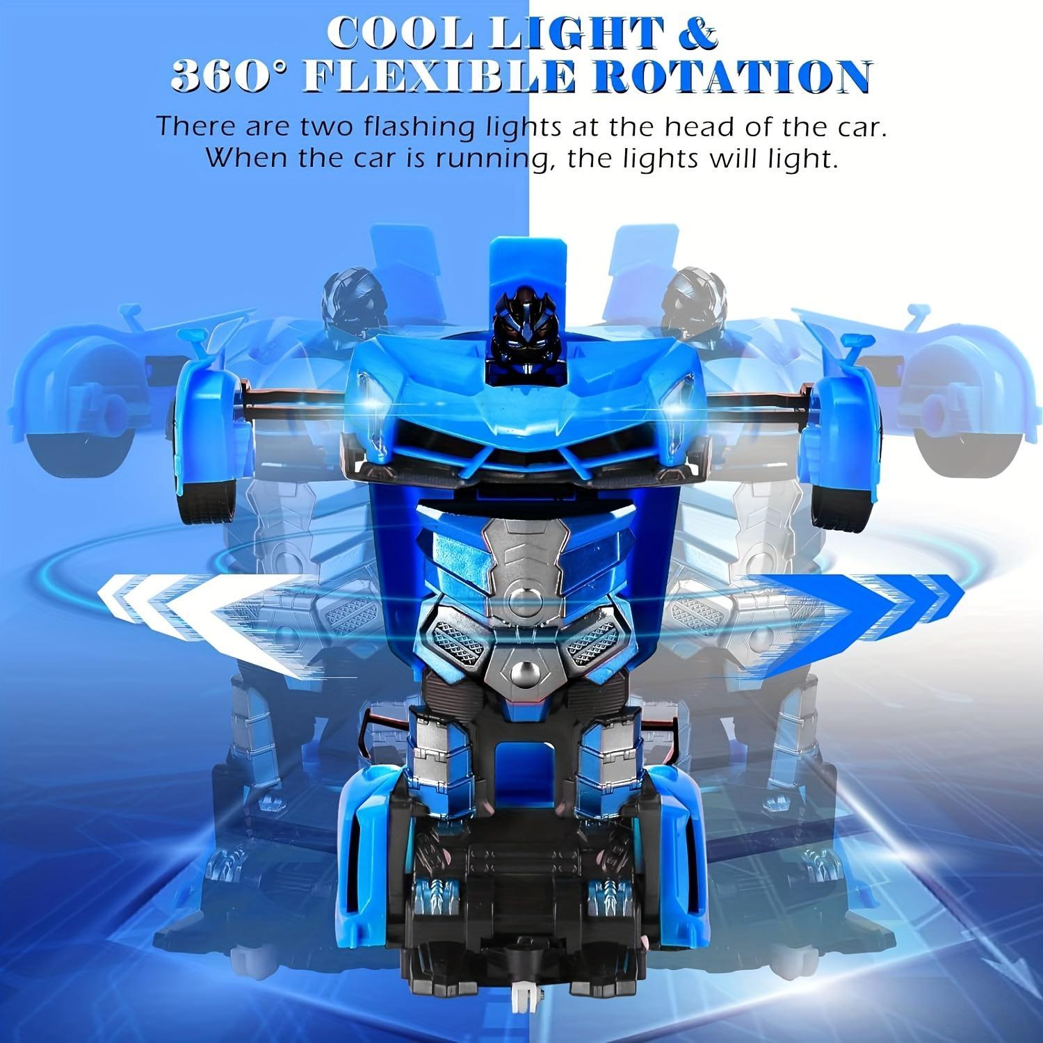 One-Button Transforming Robot Car Toy with LED Light & Sound Stunts – 360° Omnidirectional Stunt Vehicle for Boys Girls Age 3+ – Remote Control Deformation Truck, Educational STEM Christmas Birthday Gift for Kids