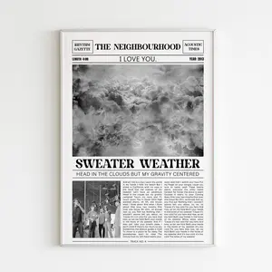 The Neighbourhood Retro Newspaper Print / Sweater Weather Poster No Frame / Lyrics Print / I Love You Poster / Music Gift / Fans Gift