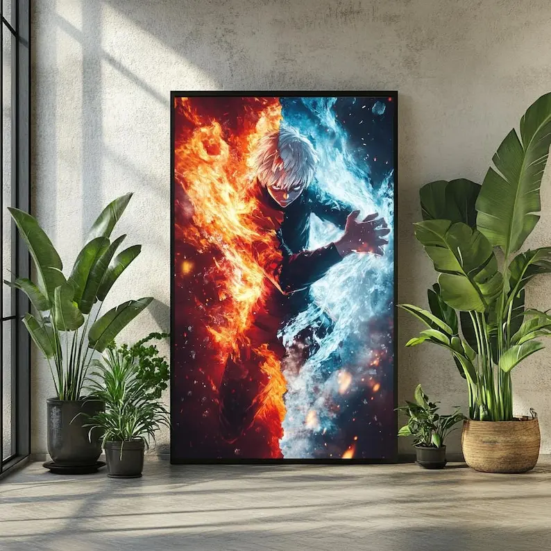 Shoto Todoroki Poster, My Hero Academia Anime Wall Art, Stunning Fan Art Decor.