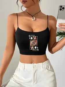 Queen of Spades Graphic Crop Cami Top - Playing Card Y2K Streetwear Cami