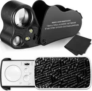 2 Pieces Jewelers Loupe 30X 60X 90X Illuminated Eye Loupe Magnifier Jewelry Magnifying Glass Loop with UV Black Light and Bright LED Light for Diamond Gem Coin Stamp Rock(Black)