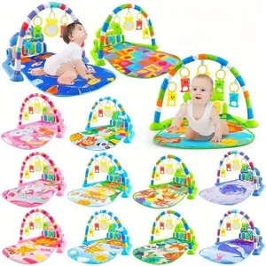 New baby fitness rack, pedal piano toy, newborn baby piano toy game mat, height can be measured, baby birthday gift