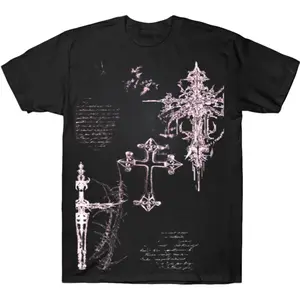 Gothic Cross Dagger T-Shirt, Pink Grunge Scripture Sword Graphic Shirt, Y2K Dark Aesthetic Streetwear Tee, Crew Neck, Short Sleeve, Cotton, Gift for Aesthetic Him Her, Men And Womenswear Top