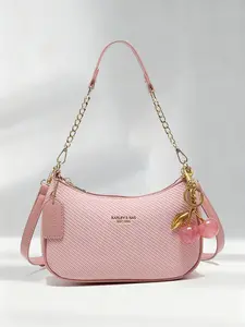 Women's Solid Color PU Leather Shoulder Bag, Adjustable Strap Office Handbag Crossbody Bag, Fashionable Durable Design for Daily Use, Embellished Shoulder Bag