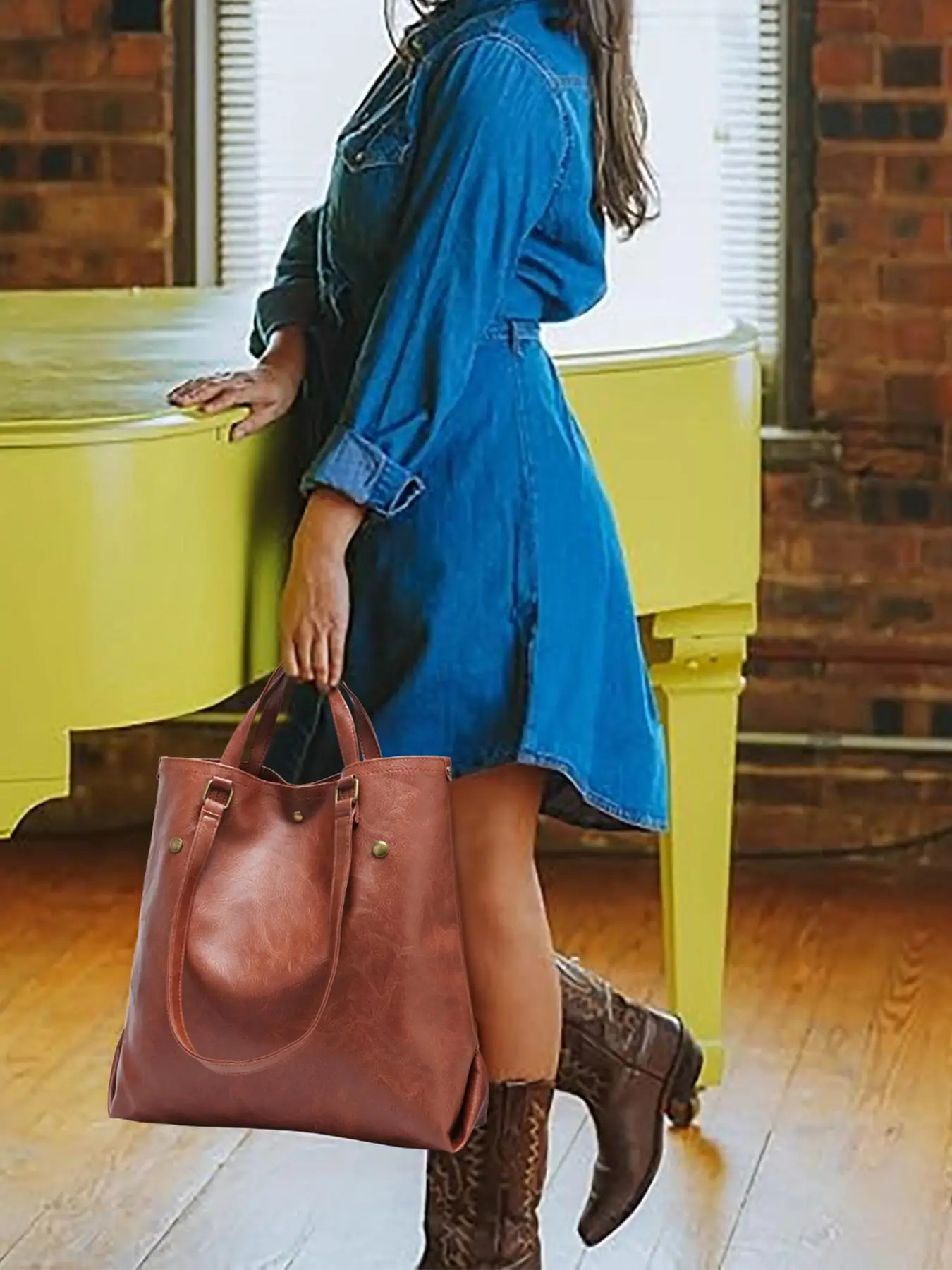 Summer Women's Classic Fashionable Large Capacity Tote Bag & Coin Purse, Casual Simple Plain Color Handbag & Coin Purse, Perfect Bag Set for Women