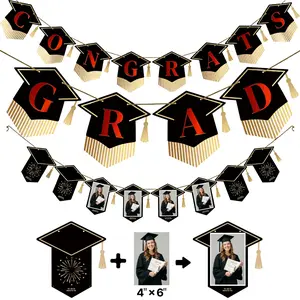 PartyWoo Class of 2026 Black and Red Graduation Banner Decorations 2pcs Black Red 2026 Hanging Congrats Grad Party Banner Supplies for Middle High School College Graduation Party Decorations