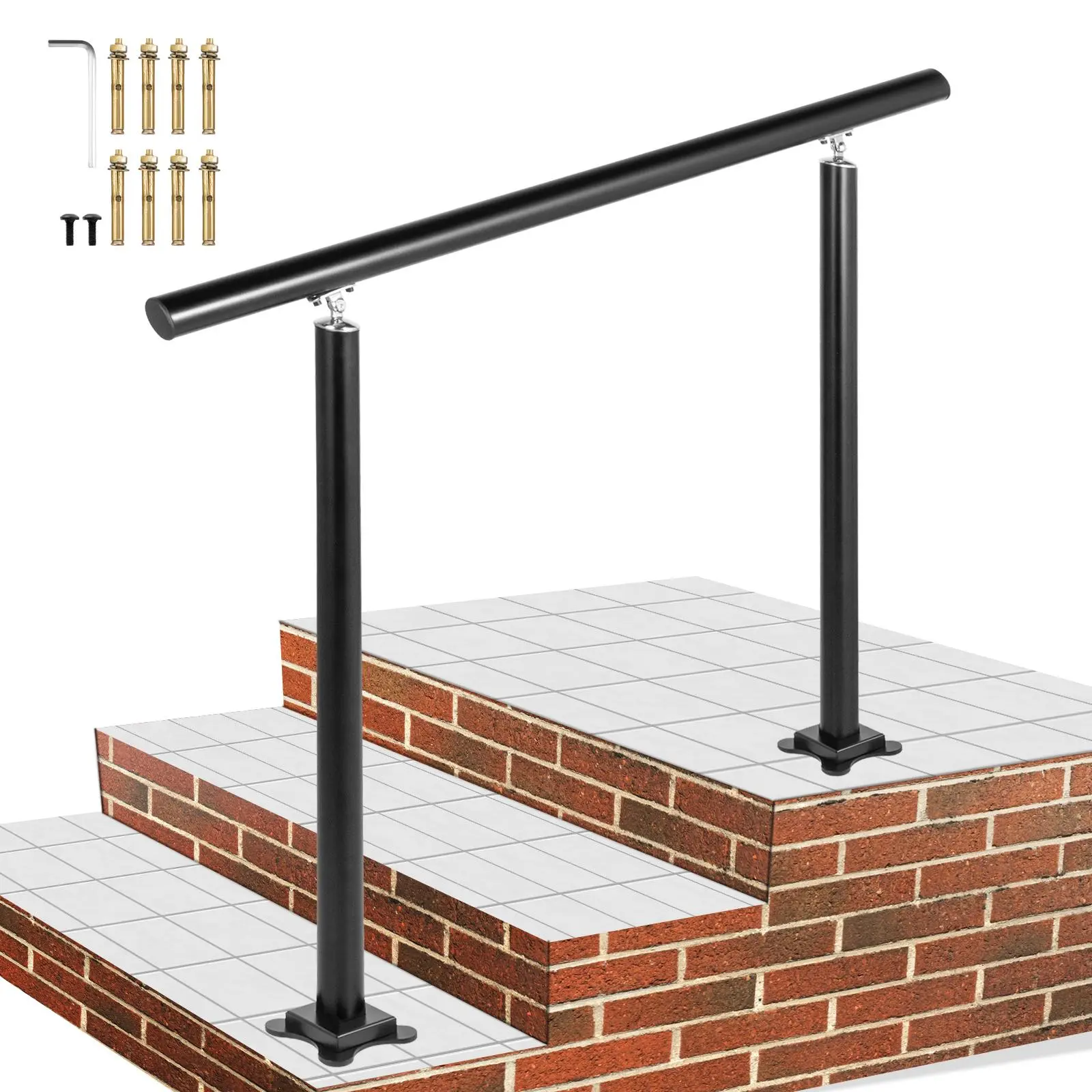 【Summerfinds】VEVOR Outdoor Stair Railing Kit, 3 FT Handrails 1-3 Steps, Adjustable Angle Black Aluminum Stair Hand Rail for The Elderly, Handrails for Outdoor Steps