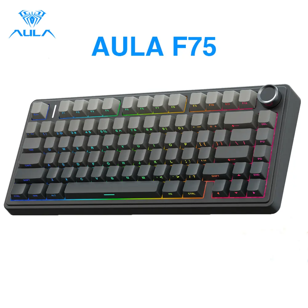 AULA F75 Wireless Gaming Keyboard, Pre-lubed Reaper Switches, 2.4GHz/Type-C/BT5.0 Connectivity, RGB Backlit, Hot Swappable PCB, Multi-device Compatibility