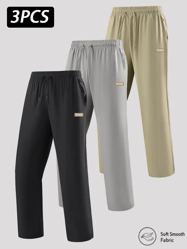 1/2/3-Pack Men's Casual Straight-Leg Pants, Elastic Waist Drawstring Trousers with Side Pockets, Soft Smooth Fabric, Relaxed Fit Everyday Bottoms for Walking, Travel, Work, Lounging and Daily Wear, Multiple Color Options, Men's Fashion, Easy Casual Style