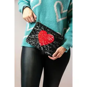 Hearts Sequin Clutch | Black