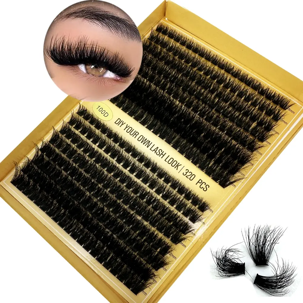 Single Eyelash Clusters 320 Pieces D Curl Fluffy Volume Eyelashes, Mixed Lengths 8-16mm, 100D/80D/60D, DIY Home Use, Easy Application, D Curl Lashes Extension Set, Eyelash Extensions, Individual Synthetic False Eyelash, DIY Makeup Lashes