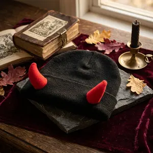 Devil Horn Knitted Beanie Hat for Adults - Novelty Demon Horns Cap Winter Warm Hip Hop Hat for Women and Men, Soft Stretchy Skull Cap with Unique Design for Cold Weather Outdoor Activities Fashion Accessory