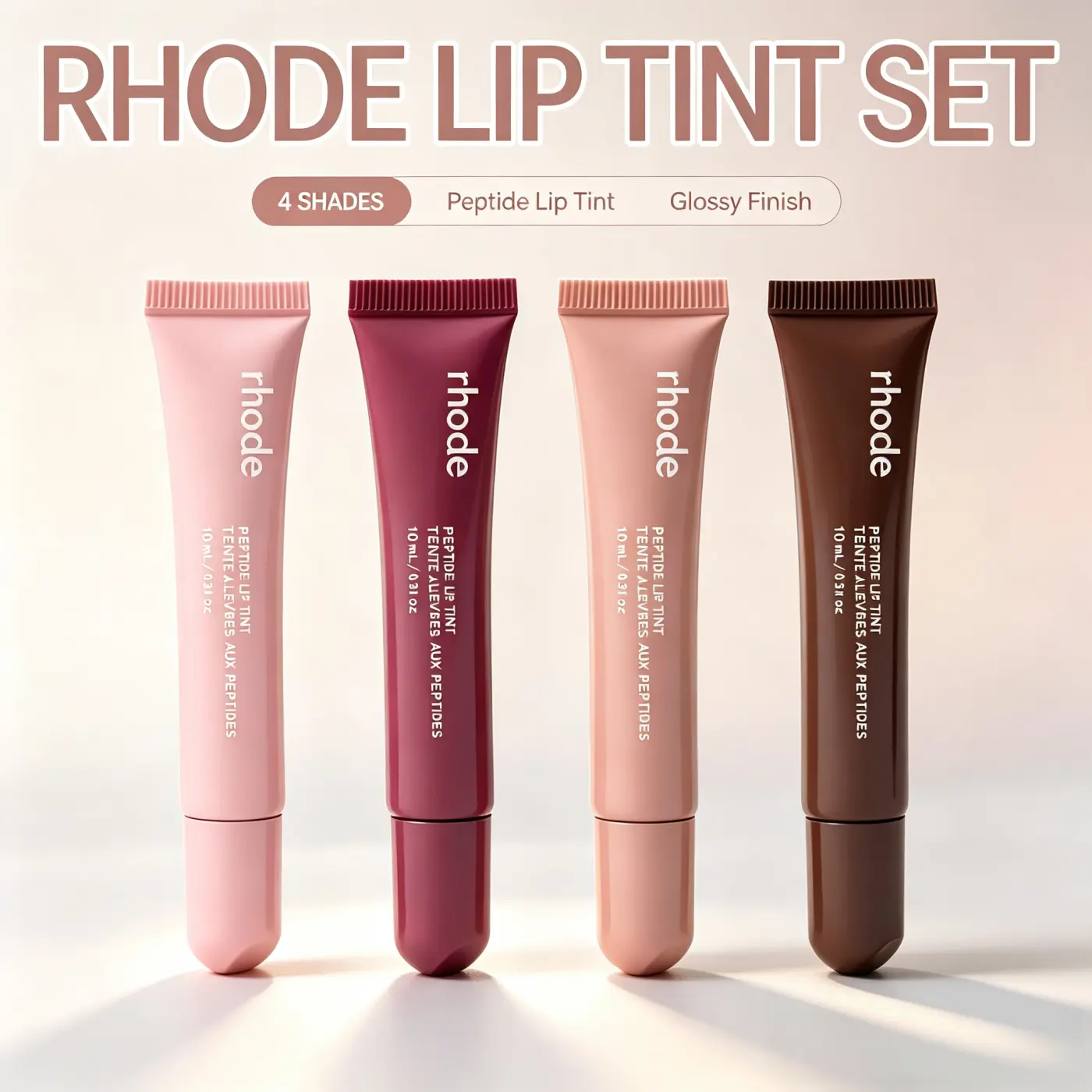 4‑Shades Rhode Peptide Lip Tint 10ml, Hydrating Moisture Tinted Lip Balm, Long‑Lasting Natural Gloss Lip Color, Nourishing Daily Lip Makeup for Girls