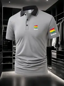 Men's Bolivia National Flag Element Print Polo Shirt - Chest & Sleeve Double Print Design, Minimalist & Stylish, Soft & Comfortable Summer Short Sleeve, Casual Daily Top